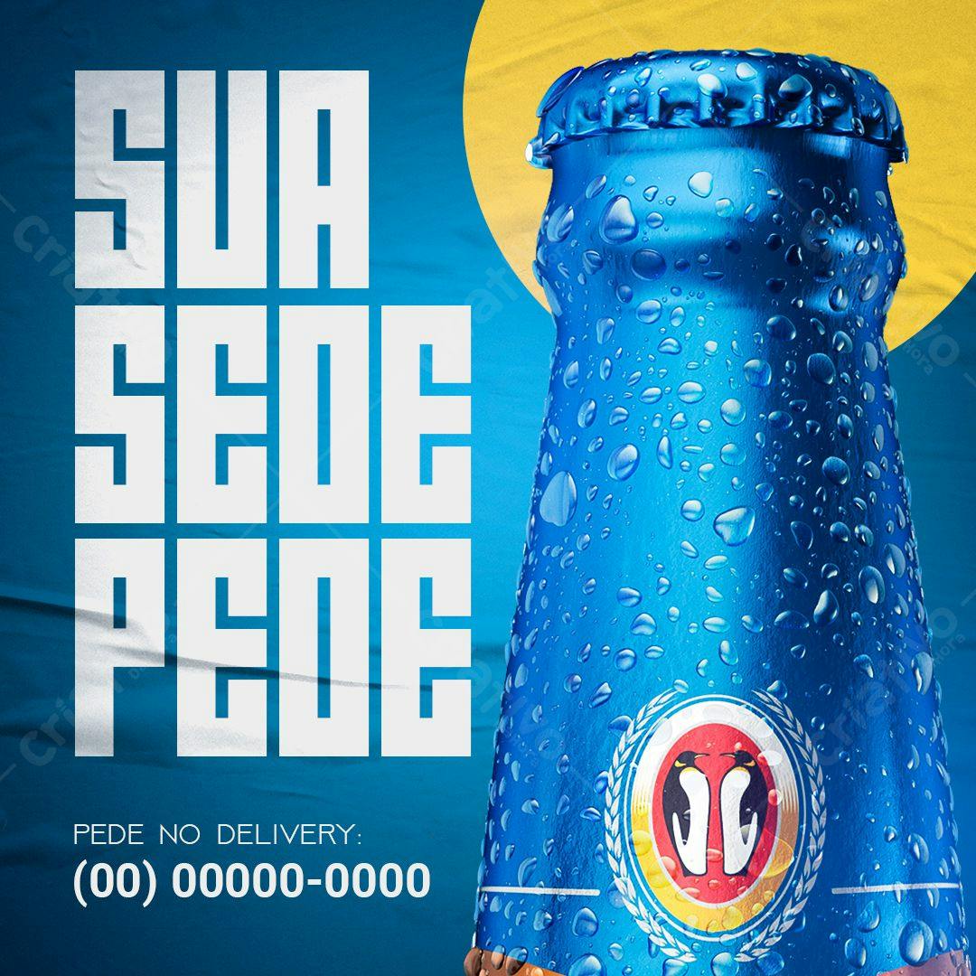 Modelo de Garrafa de Cerveja com Gotas d'água PSD Editável