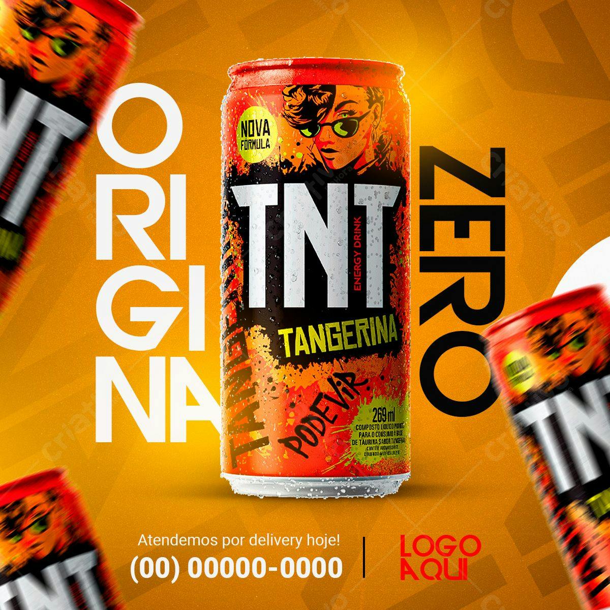 Mockup de Lata de Energético Tangerina PSD Editável
