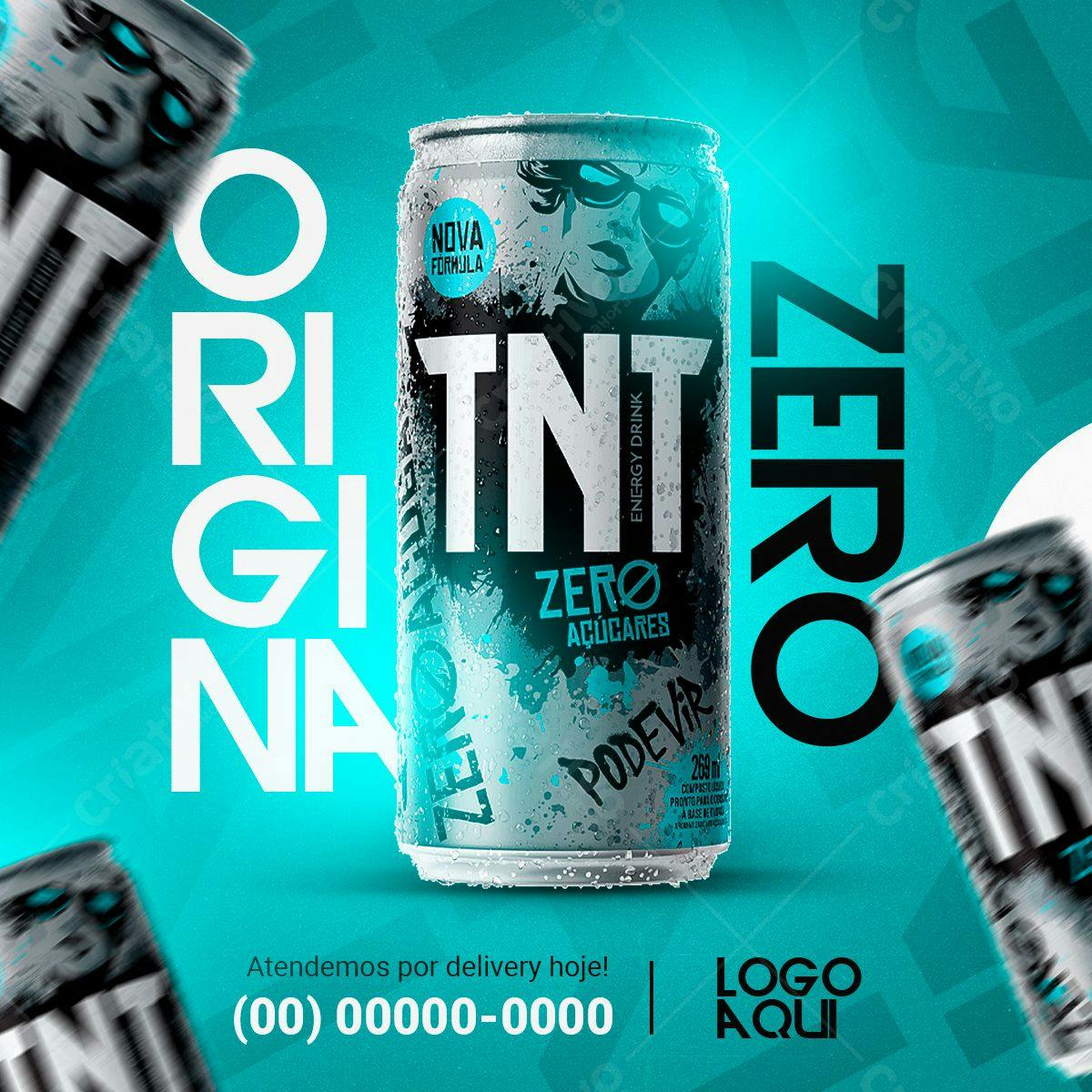 Mockup de Lata de Energético TNT Zero Açúcar PSD Editável