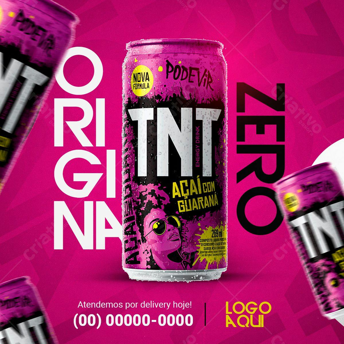 Mockup de Lata de Energético TNT Açaí com Guaraná PSD Editável
