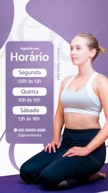 Stories Agende Seu Horário Yoga Social Media Psd Editável