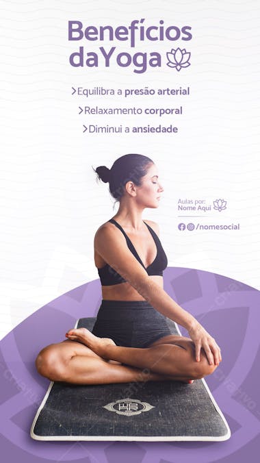 Stories benefícios da yoga social media psd editável