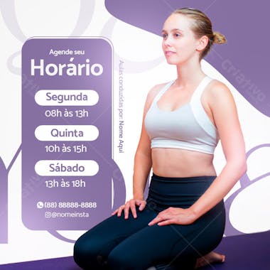 Agende seu horário yoga social media psd editável