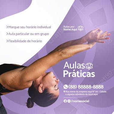 Aulas práticas de yoga social media psd editável