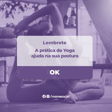 Lebrete a prática de yoga ajuda na sua postura social media psd editável