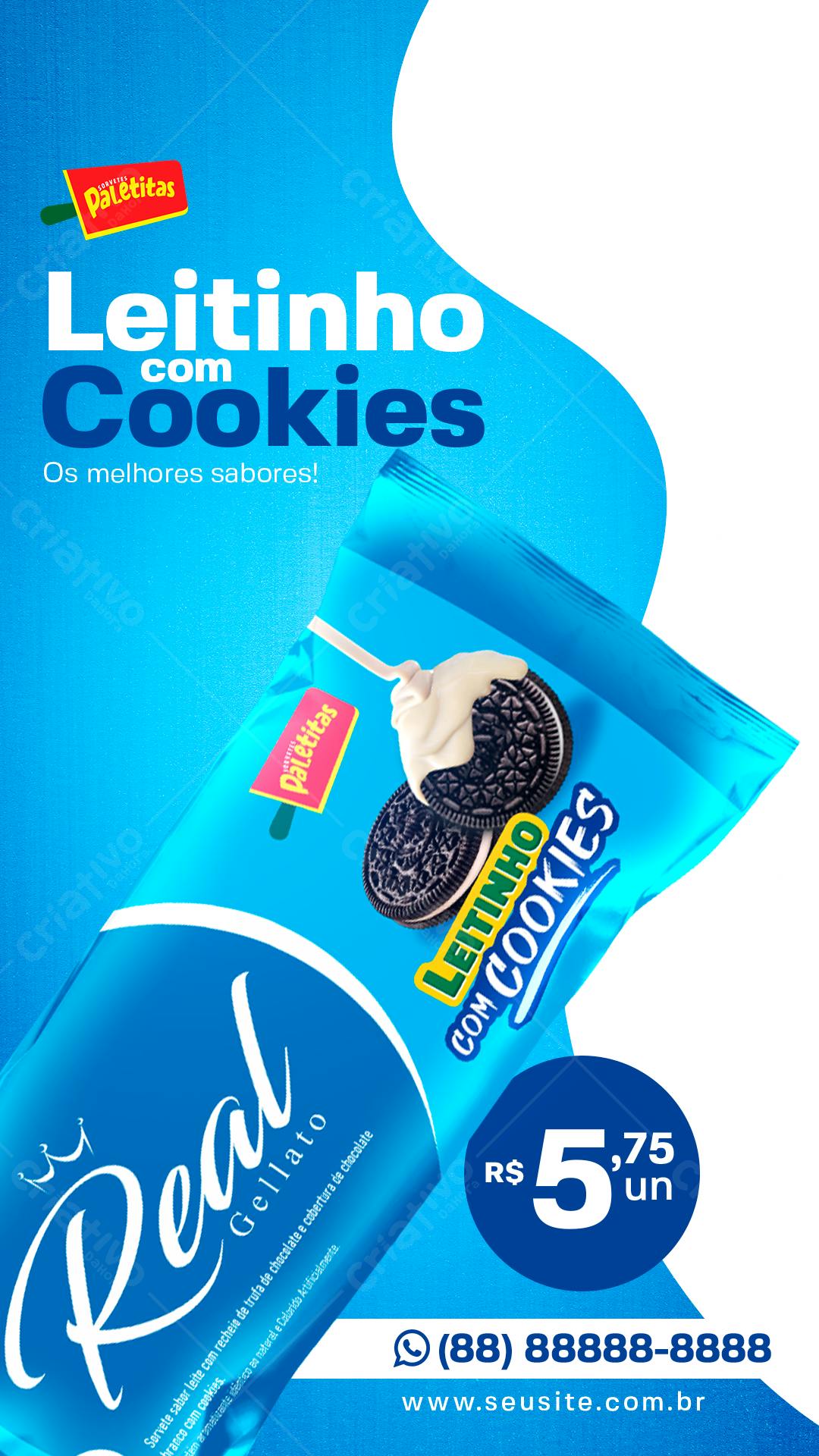 Modelo de Embalagem para Sorvete Leitinho com Cookies PSD Editável