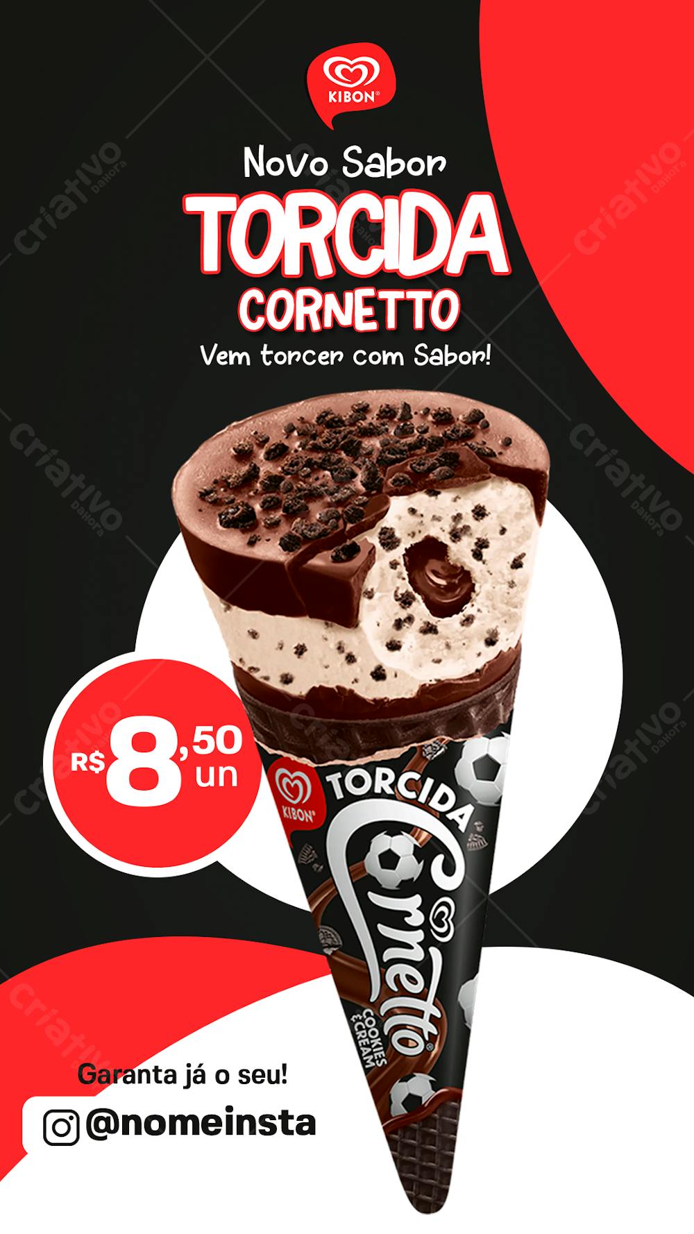 Stories Sorvete Cornetto Torcida Kibon Social Media Sorveteria Psd Editável