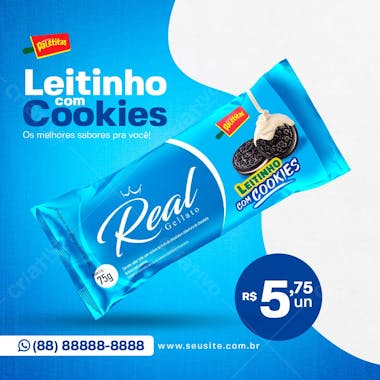 Leitinho com cookies social media sorveteria psd editável