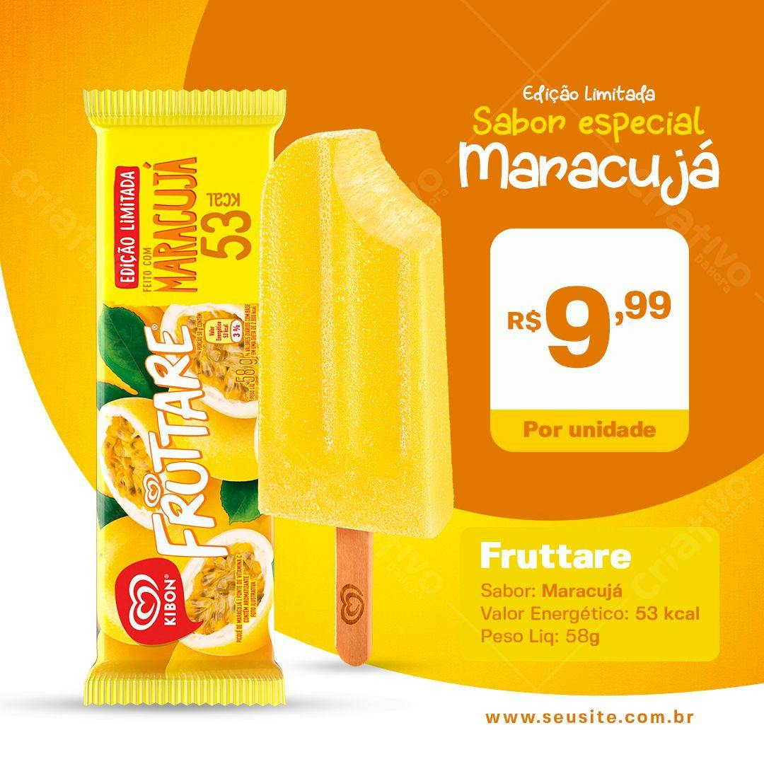 Banner para Promoção de Picolé de Maracujá PSD Editável