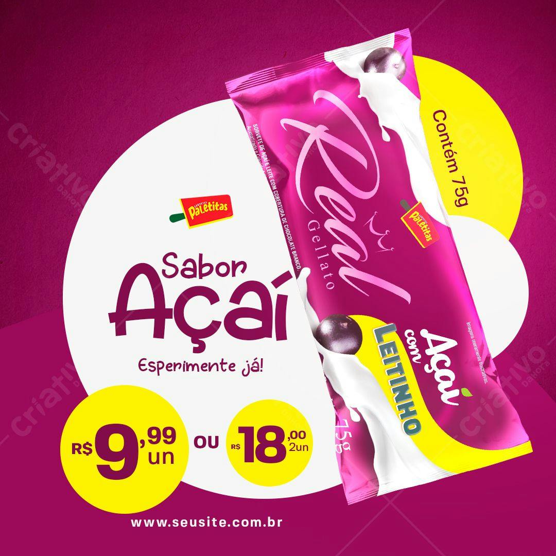 Embalagem para Sorvete de Açaí PSD Editável