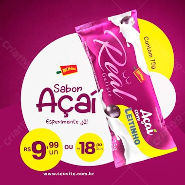 Picolé sabor açaí social media sorveteria psd editável