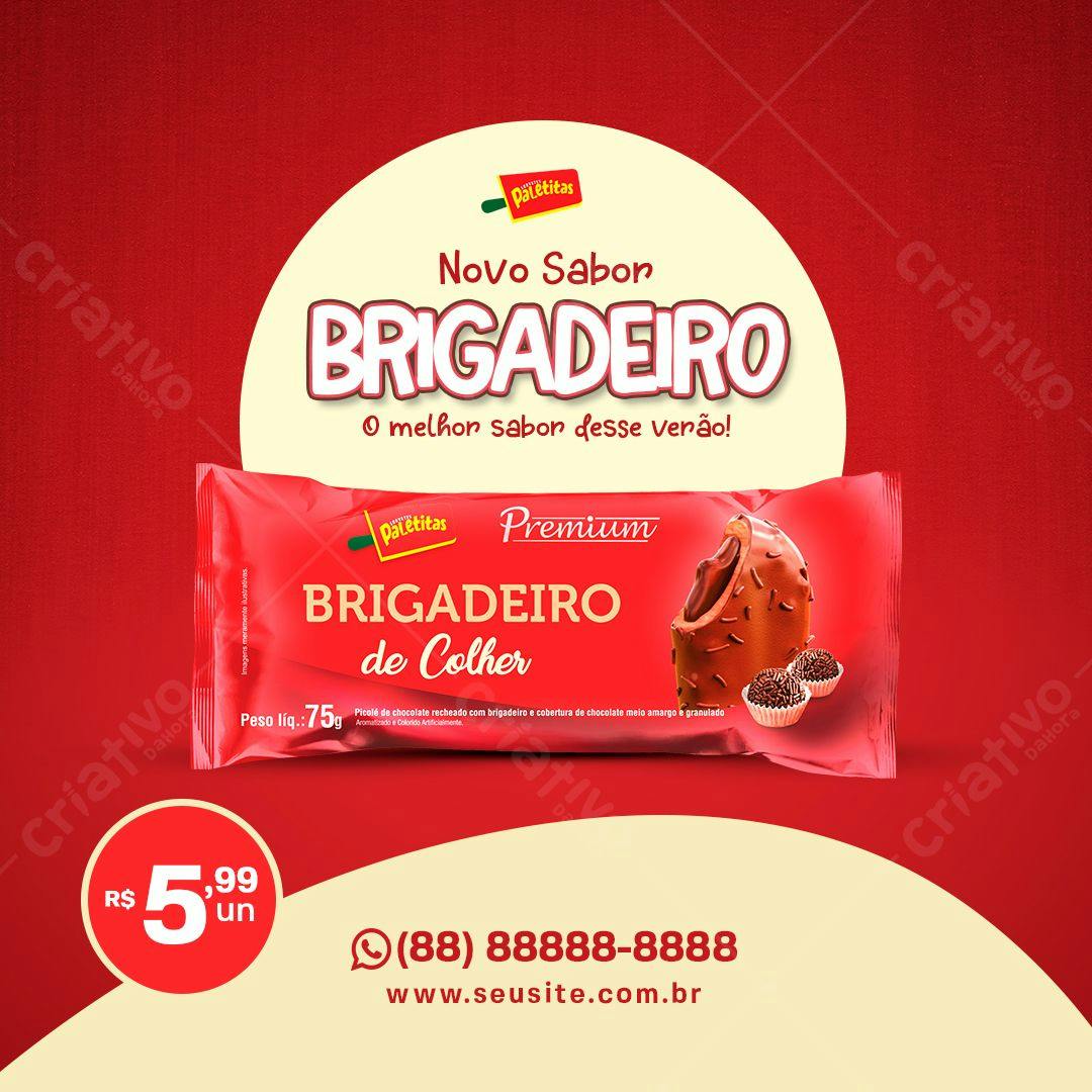 Modelo de Embalagem para Picolé Brigadeiro PSD Editável