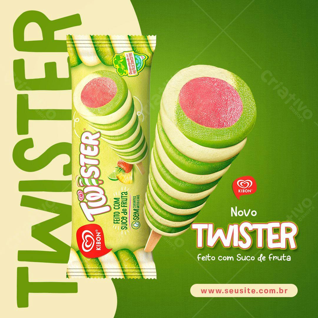 Modelo de Embalagem Sorvete Twister Kibon PSD Editável