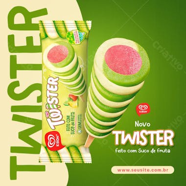 Picolé twister kibon social media sorveteria psd editável