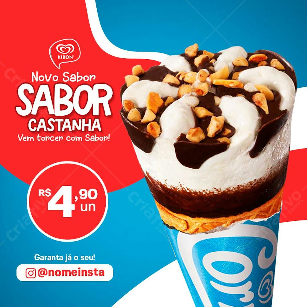 Sorvete Cornetto Kibon Sabor Chocolate Com Castanhas Social Media Sorveteria Psd Editável