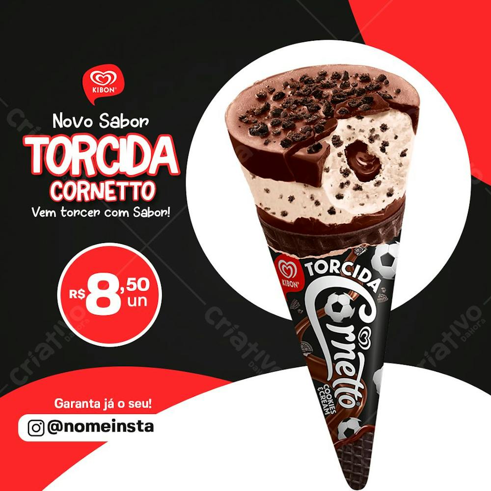 Sorvete Cornetto Torcida Kibon Social Media Sorveteria Psd Editável