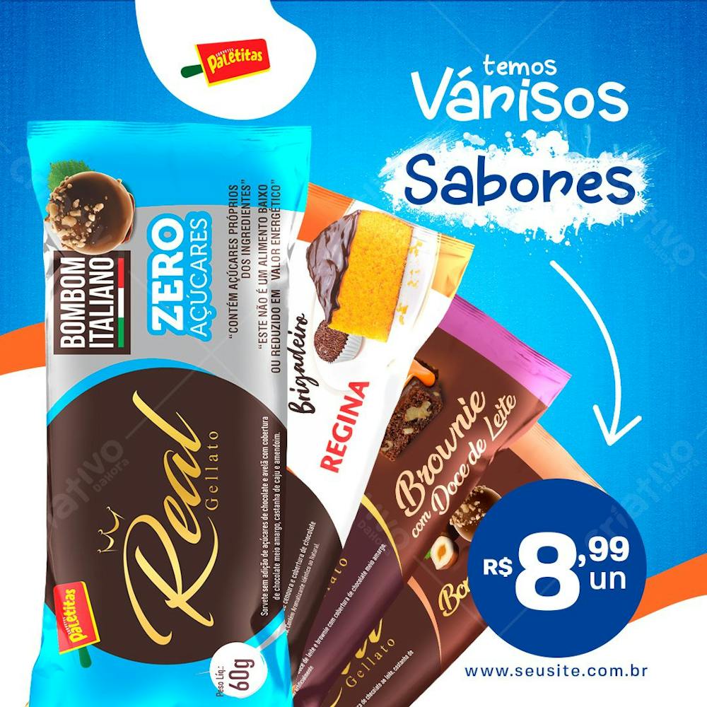 Temos Vários Sabores Social Media Sorveteria Psd Editável