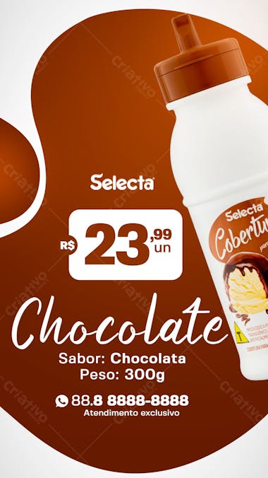 Story cobertura para sorvete selecta sabor chocolate sorveteria social media psd editável