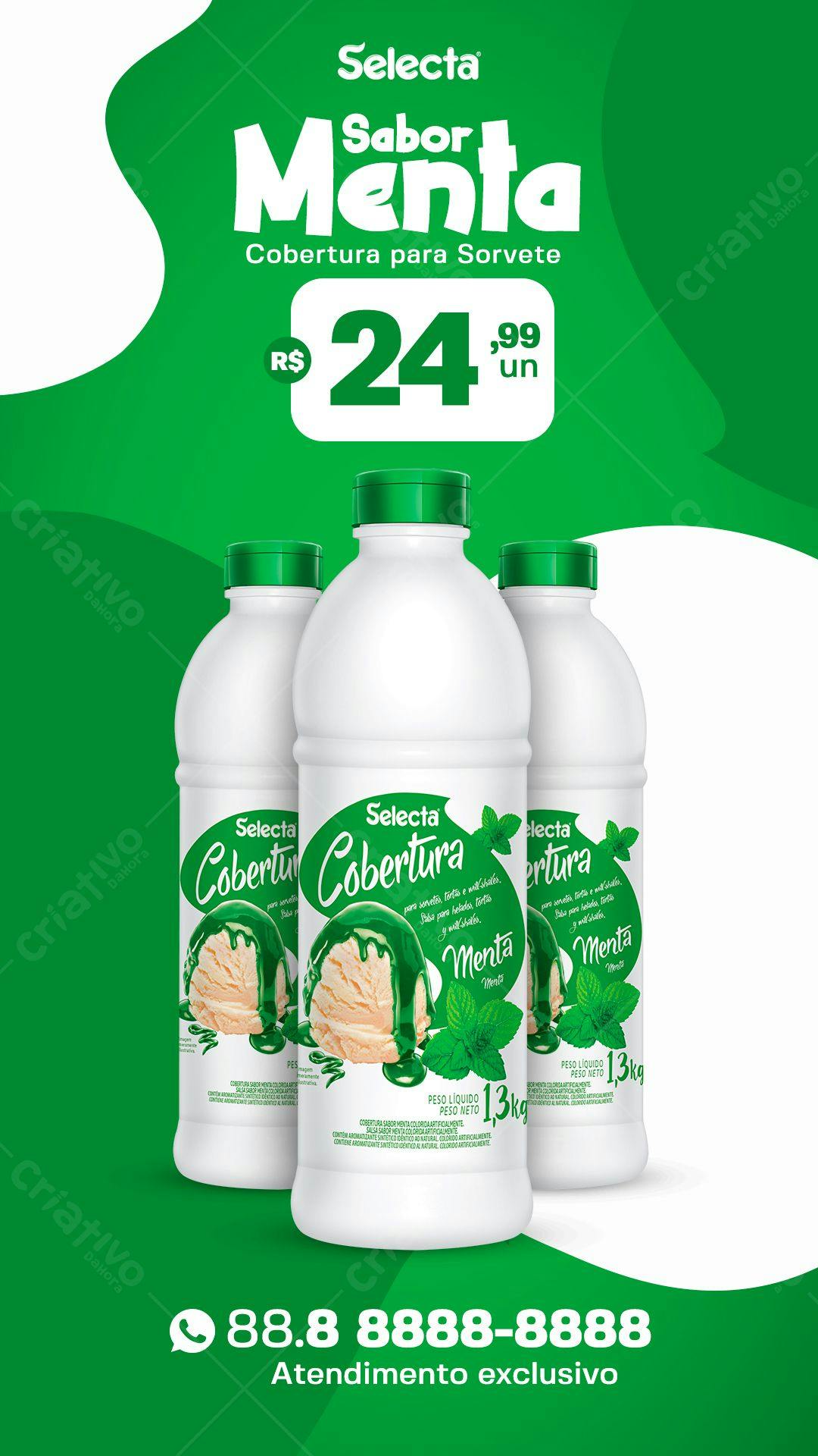 Mockup de Embalagem para Cobertura de Sorvete Selecta Menta PSD Editável