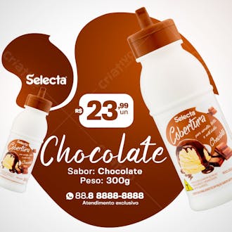 Cobertura para sorvete selecta sabor chocolate sorveteria social media psd editável