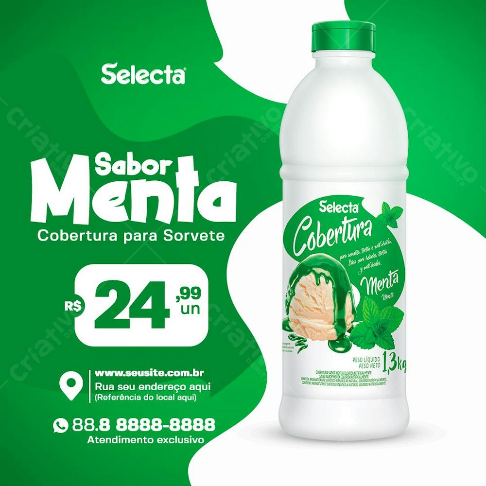 Cobertura Para Sorvete Sabor Menta Post Social Media Psd Editável