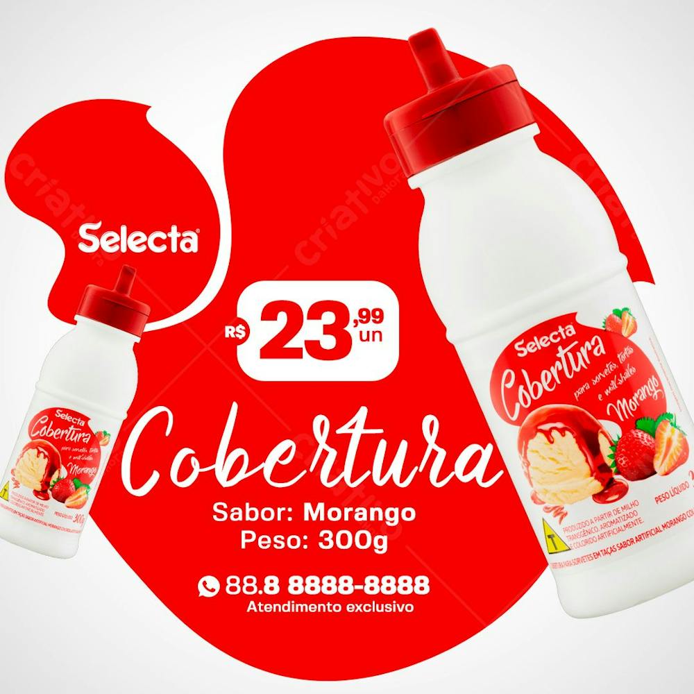 Cobertura Para Sorvete Selecta Sabor Morango Sorveteria Social Media Psd Editável