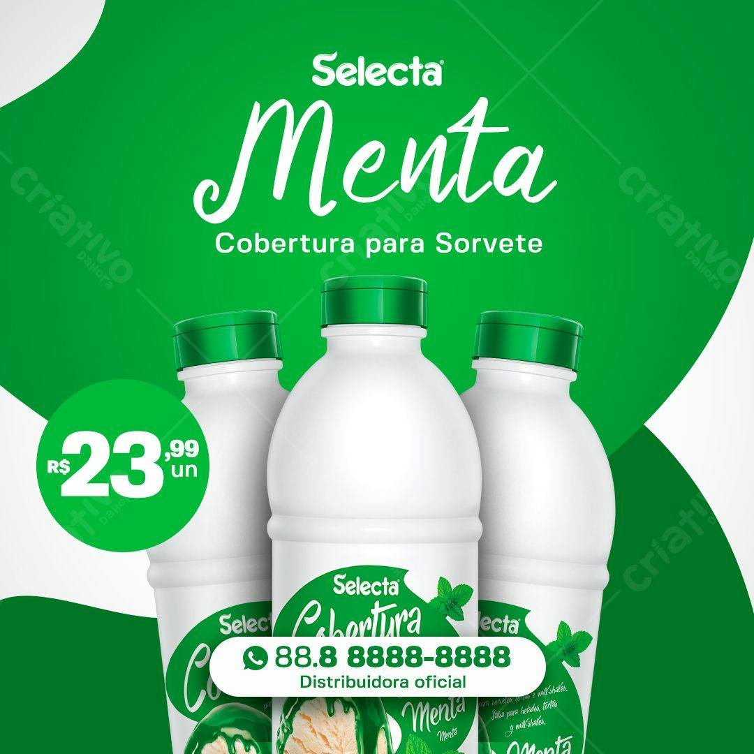 Banner para Redes Sociais Cobertura de Sorvete Menta PSD Editável