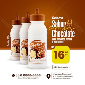 Cobertura sabor chocolate sorveteria social media psd editável