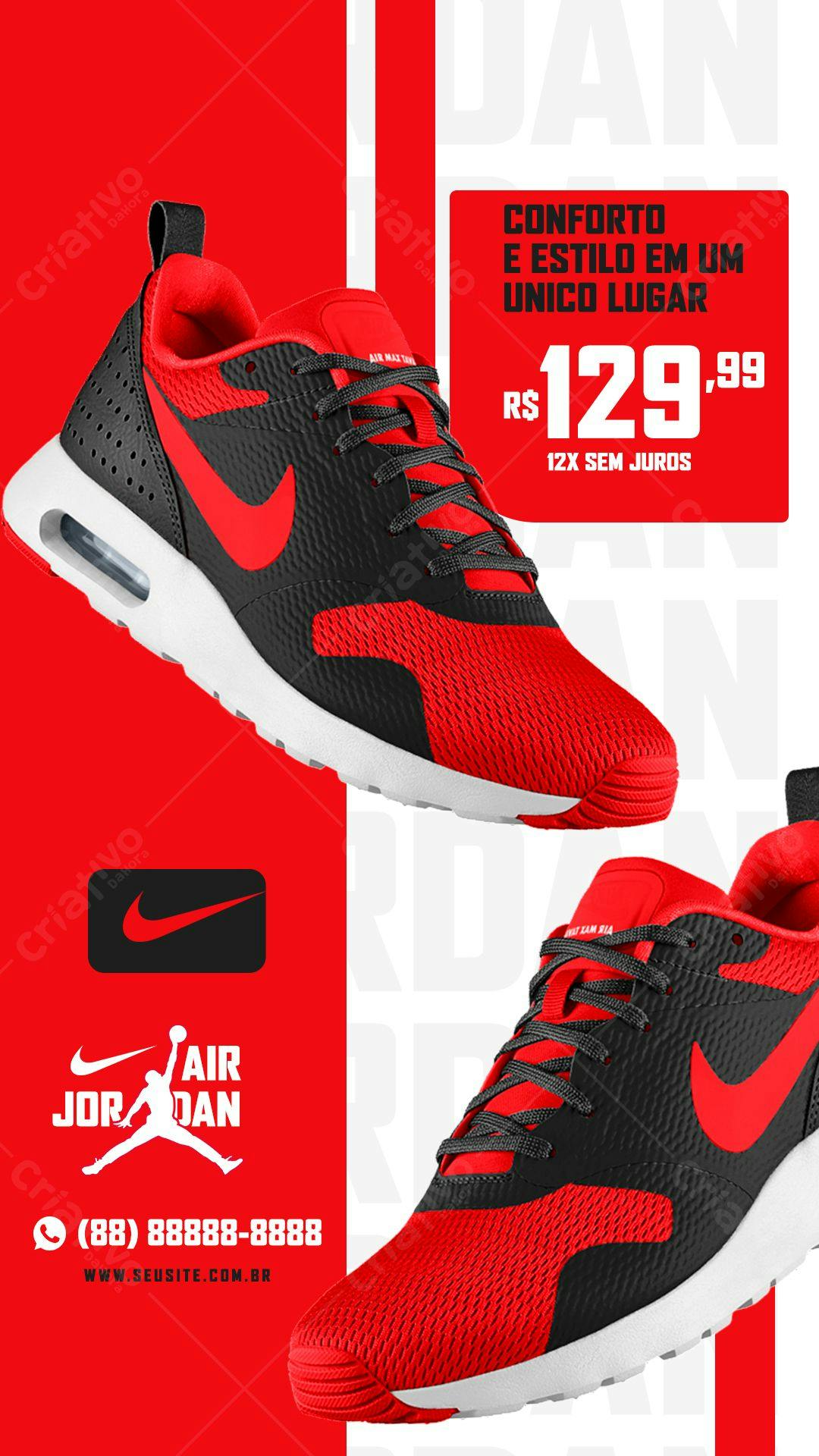 Mockup Tênis Air Jordan Vermelho e Preto PSD Editável