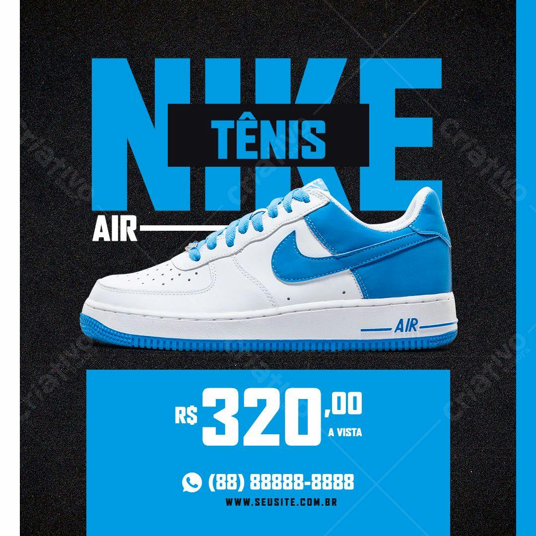Mockup Tênis Nike Air Force 1 Azul e Branco PSD Editável
