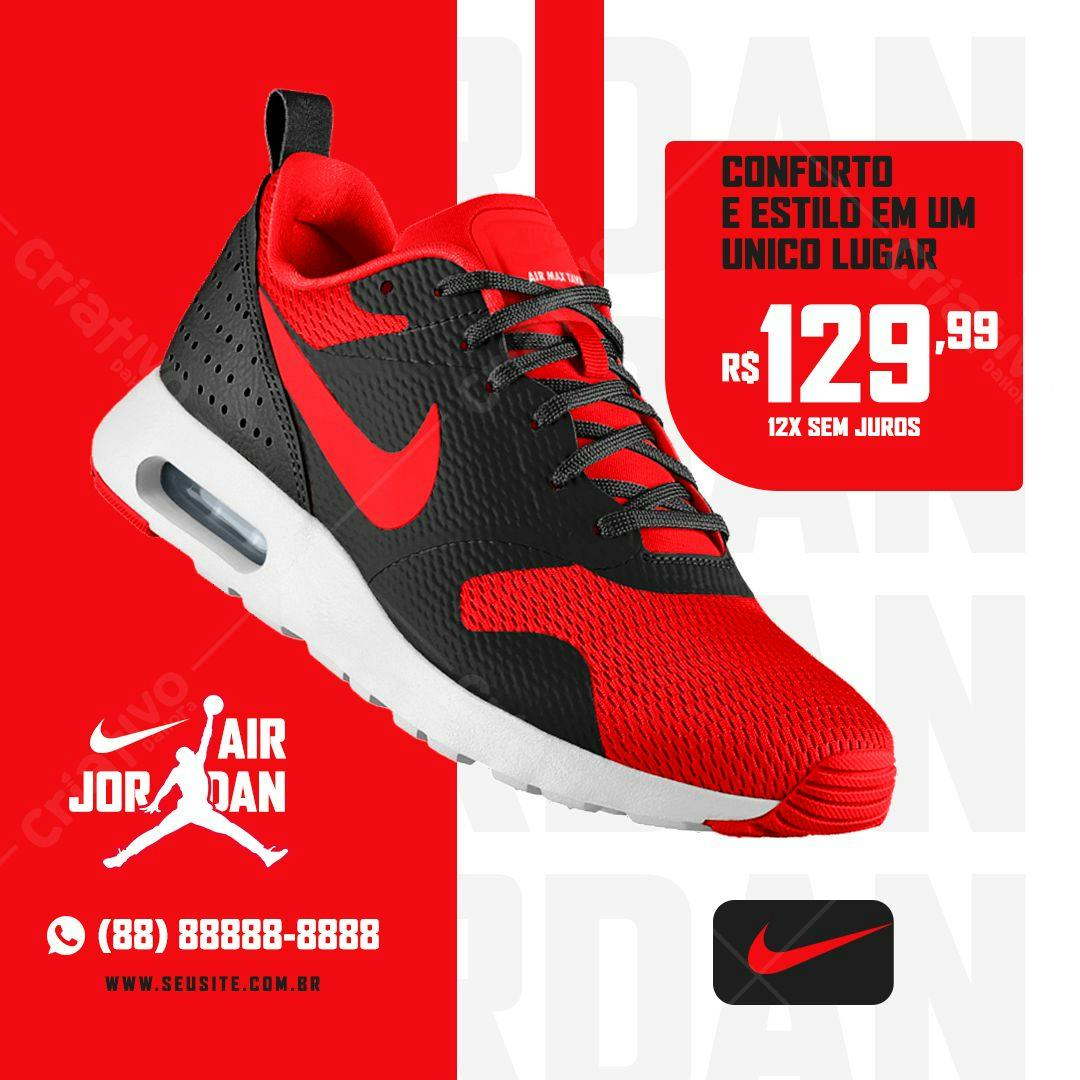 Mockup Tênis Air Jordan Vermelho e Preto PSD Editável