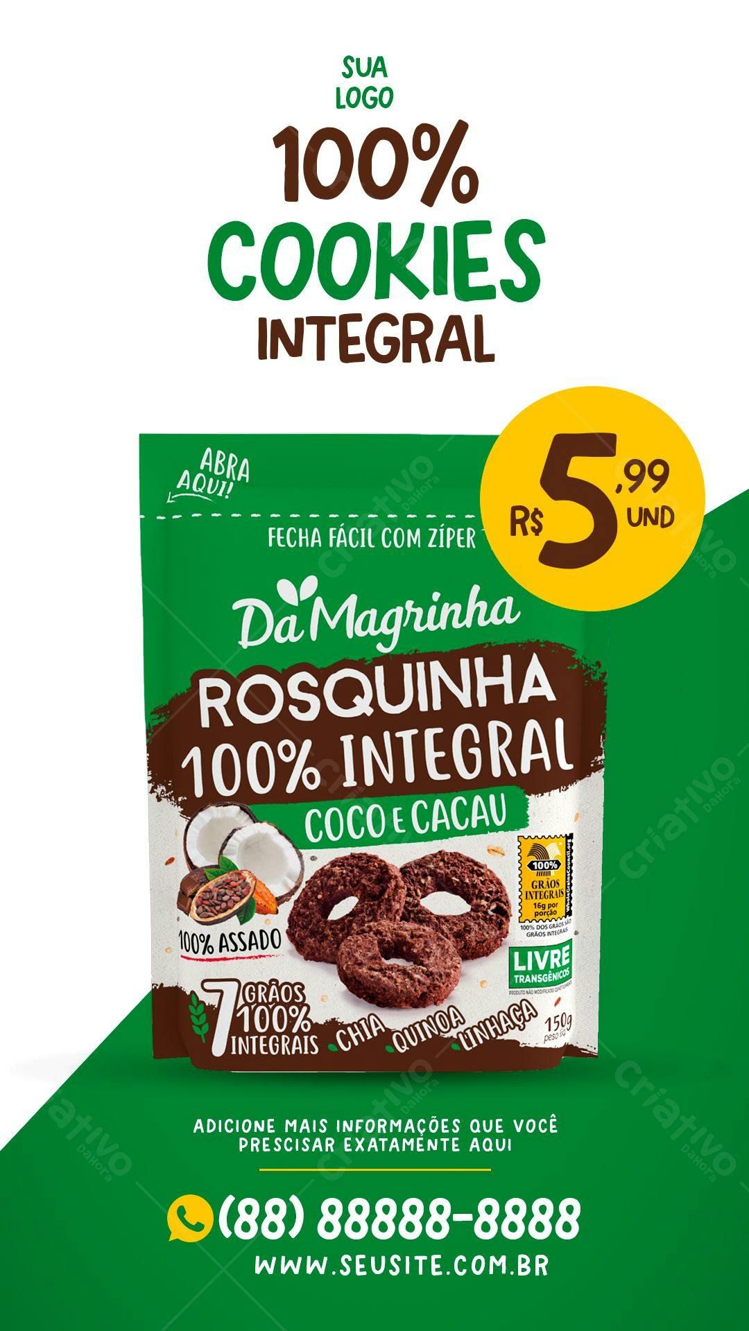 Modelo de Embalagem para Biscoitos Integrais PSD Editável