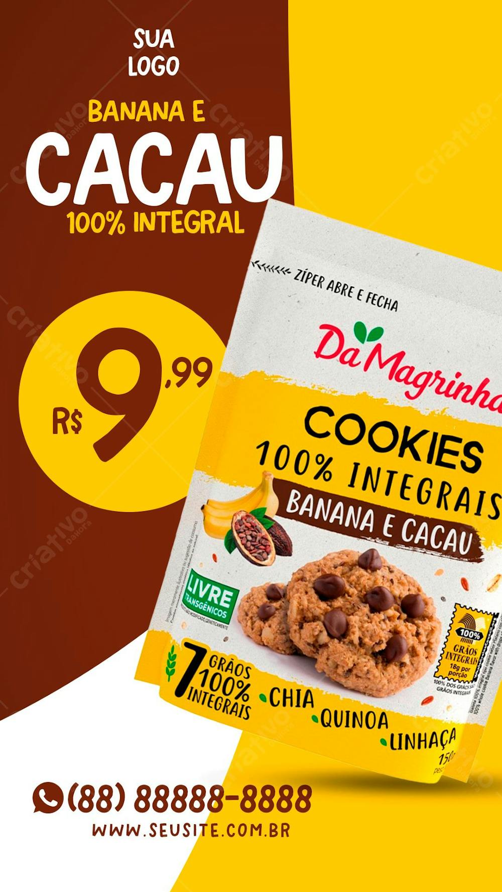 Story Cookies Banana E Cacau 100% Integral Supermercados Social Media Psd Editável