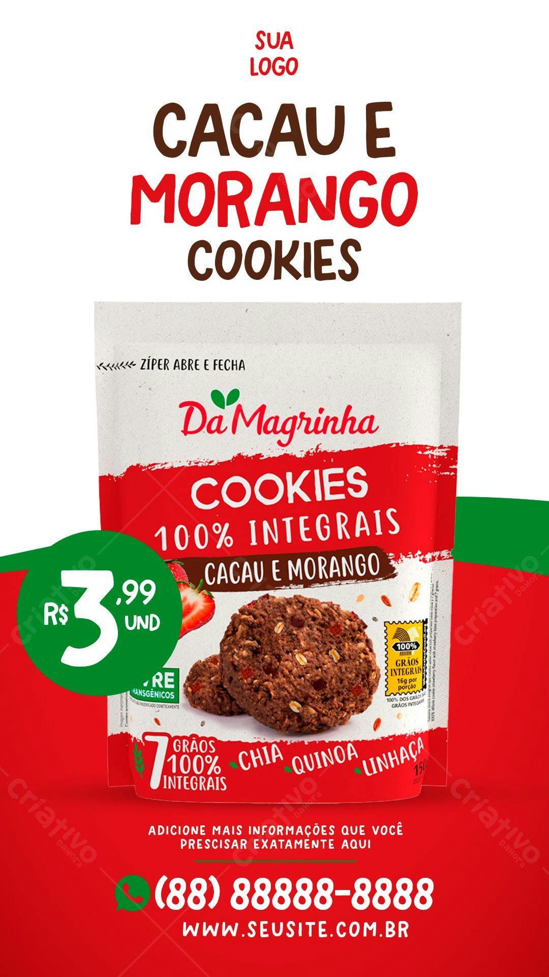 Embalagem para Cookies Cacau e Morango PSD Editável