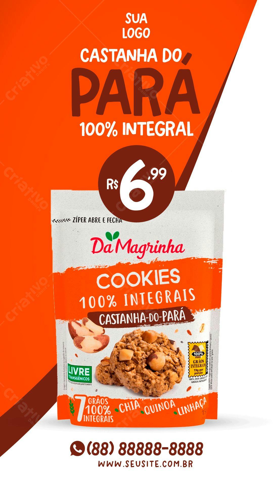 Modelo de Embalagem para Cookies Integrais com Castanha do Pará PSD Editável
