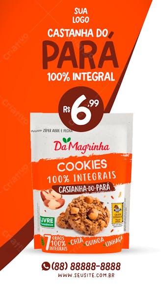 Story cookies castanha do pará 100% integral supermercados social media psd editável