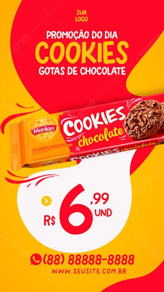 Story cookies gotas de chocolate marilan supermercados social media psd editável