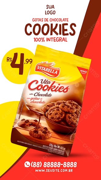 Story cookies vitarela sabor chocolate supermercados social media psd editável