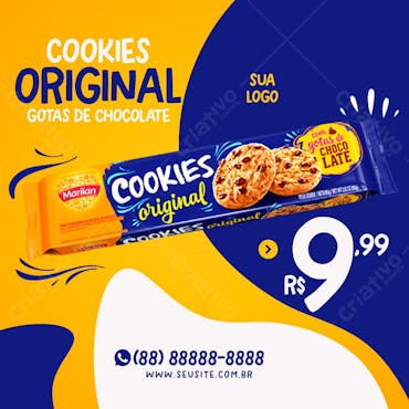 Cookies original marilan supermercados social media psd editável