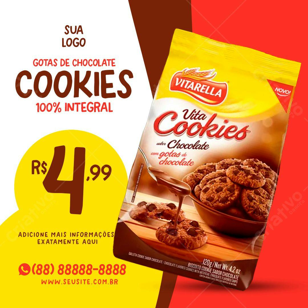 Modelo de Embalagem para Cookies Integrais com Gotas de Chocolate PSD Editável