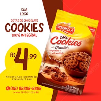 Cookies vitarela sabor chocolate supermercados social media psd editável