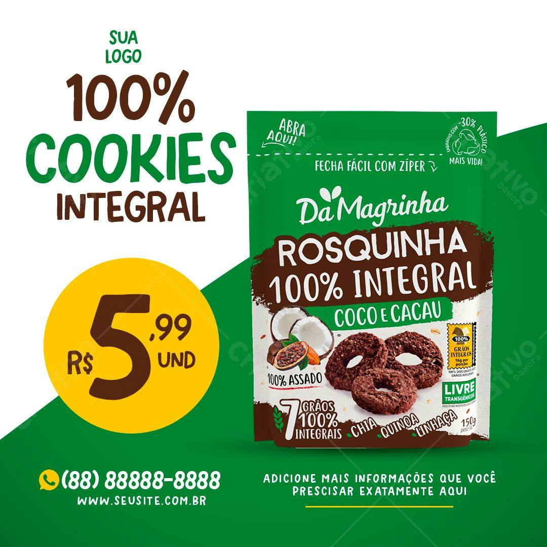 Modelo de Embalagem para Biscoitos Integrais PSD Editável