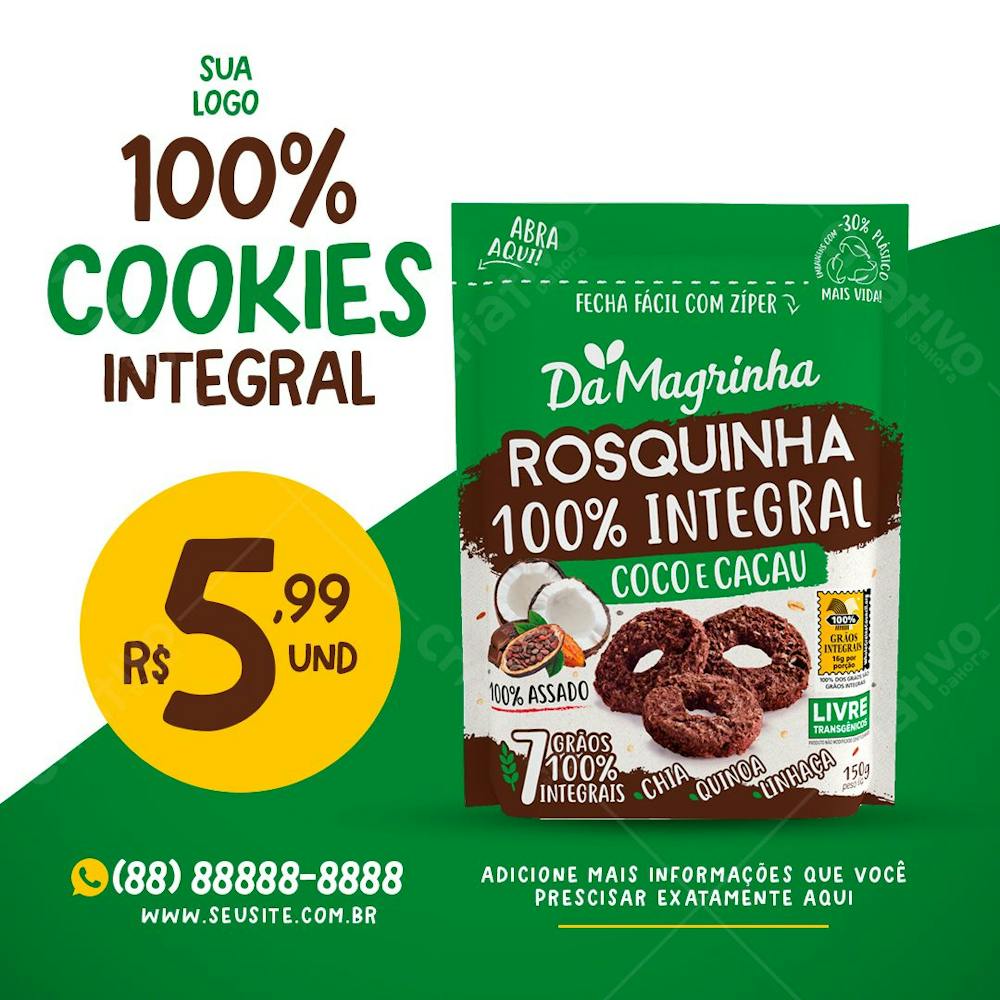 Cookies 100% Integral Supermercados Social Media Psd Editável