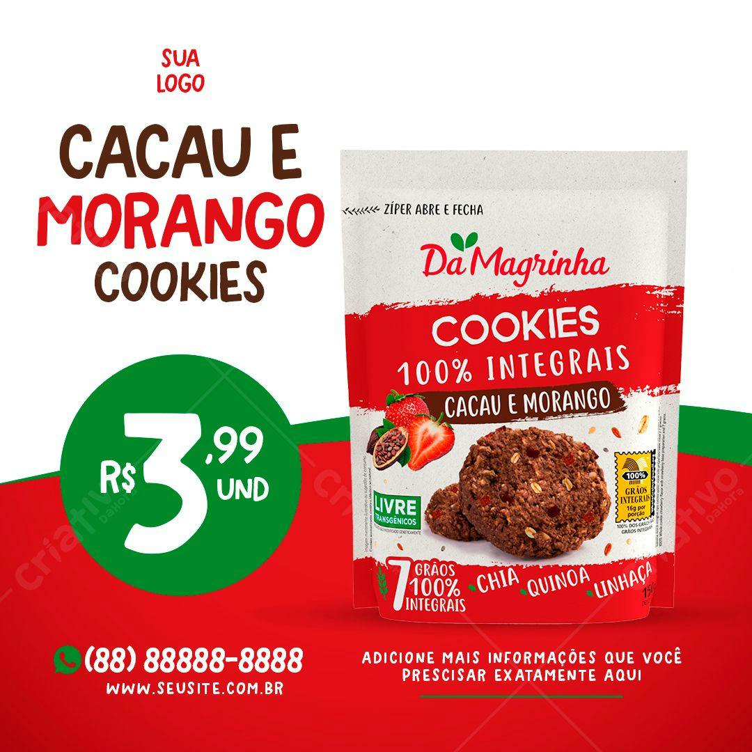 Mockup Embalagem Cookies Cacau e Morango PSD Editável