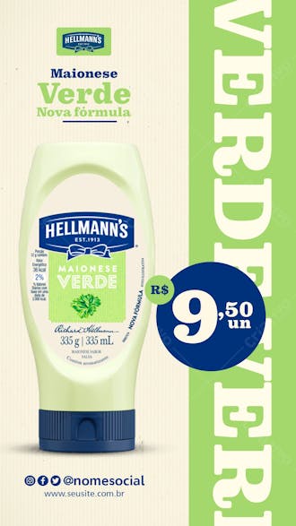 Sotries maionese hellmann's verde supermercado social media psd editável