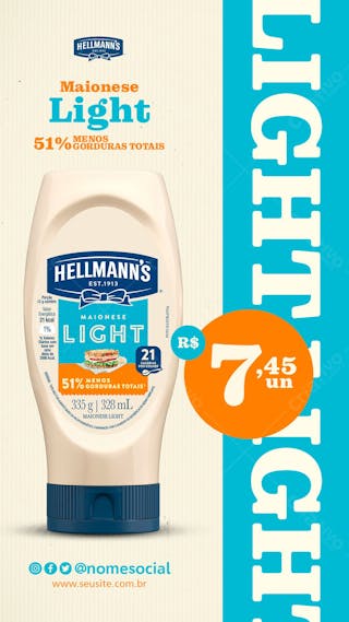 Sotries maionese hellmann's light supermercado social media psd editável
