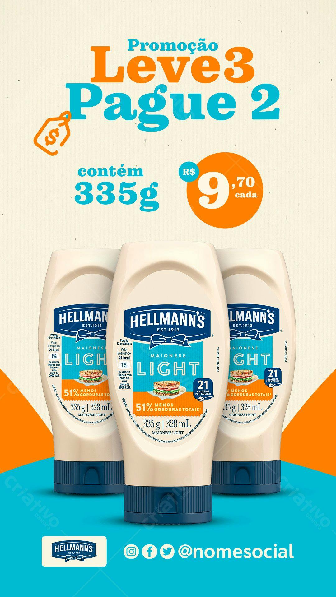 Modelo de Embalagem para Promoção Leve 3 Pague 2 de Maionese PSD Editável