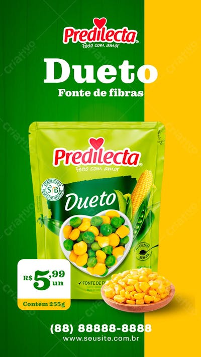 Stories Dueto Predilecta Ervilha E Milho Supermercado Social Media Psd Editável
