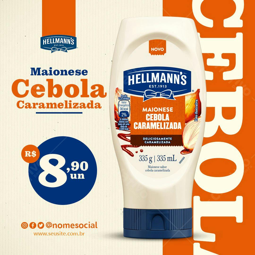 Template de Embalagem para Maionese Cebola Caramelizada PSD Editável