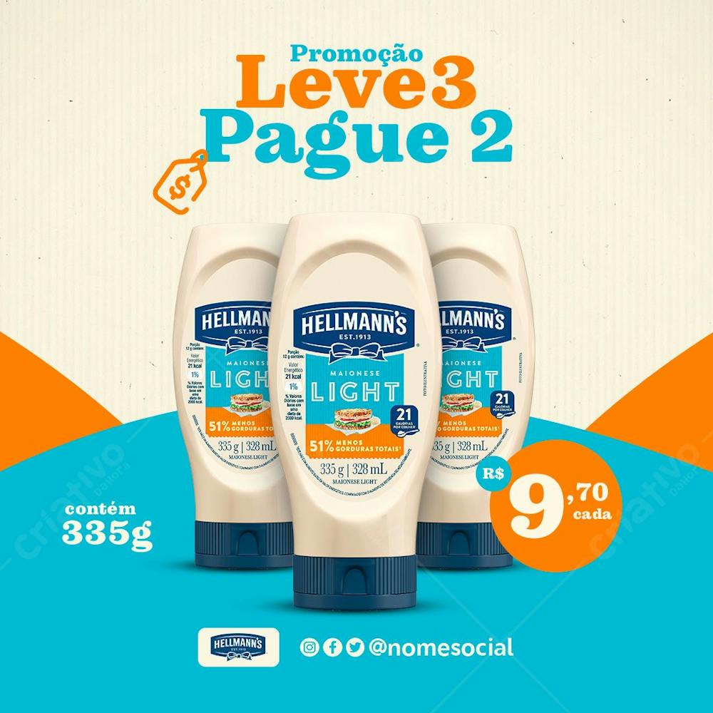 Banner de Promoção Leve 3 Pague 2 Maionese Hellmann's Light PSD ...